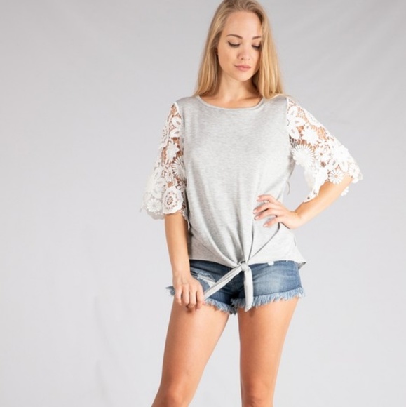 2 LEFT! Gorgeous foral lace sleeve tie front top - Picture 8 of 8